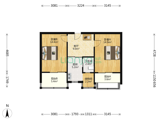 运输公司宿舍 2室1厅1卫 63平方