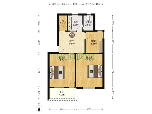 半山路半山小区 3室1厅1卫 69平方