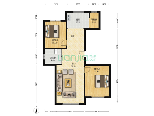 尚都动漫小镇 2室1厅1卫 98平方