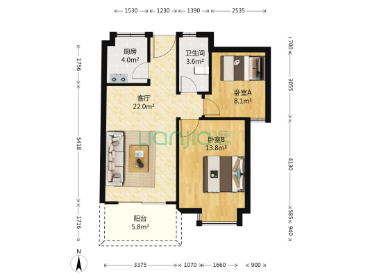 温润花苑 2室1厅1卫 80平方