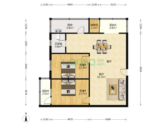 南阳路278-1号 2室1厅1卫 97平方