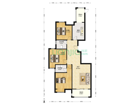 瑞贝卡和天下 3室1厅2卫 139平方
