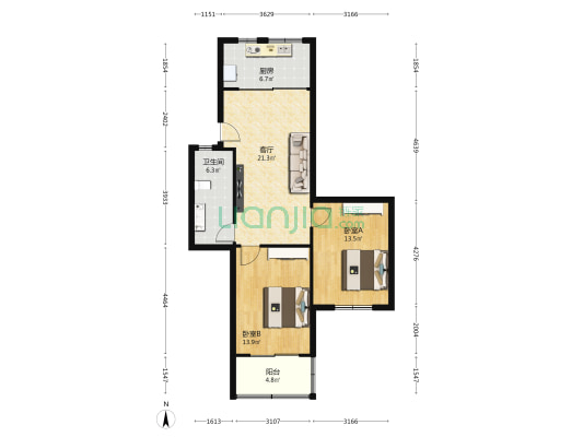 六达苑 2室1厅1卫 81平方