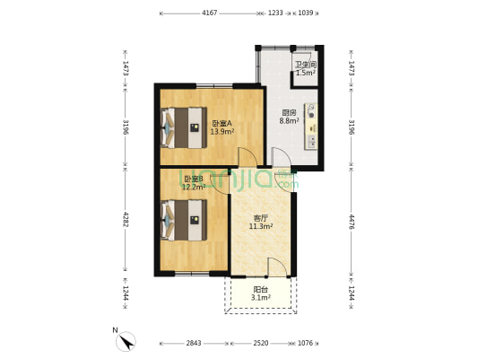 渔场苑 2室1厅1卫 60平方