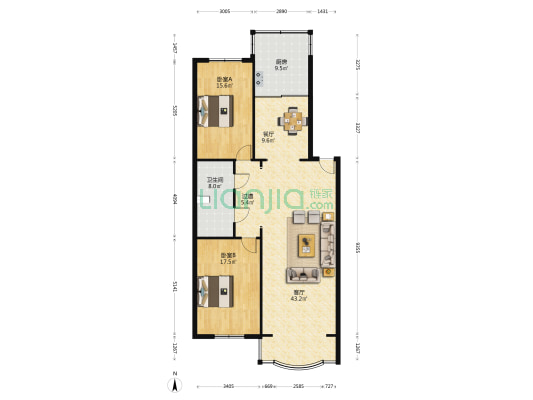 金玺雅居 2室2厅1卫 132平方