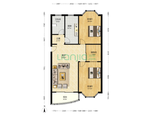 绿云都市家园 2室1厅1卫 110平方