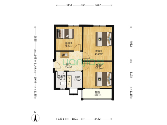 自来水家属院 3室1厅1卫 64平方