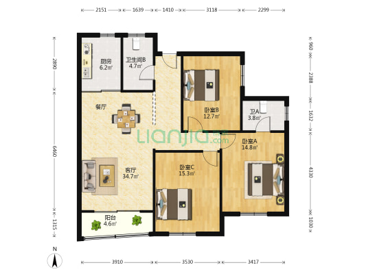 荣成大厦 3室1厅2卫 140平方