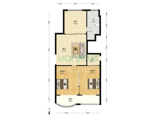 润友大厦 2室2厅1卫 122平方