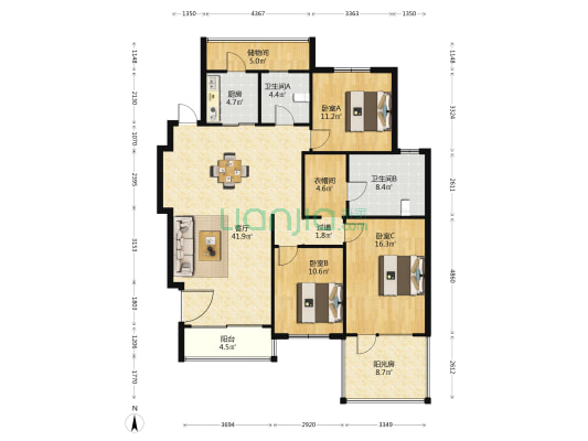 嘉元福邸 3室1厅2卫 136平方