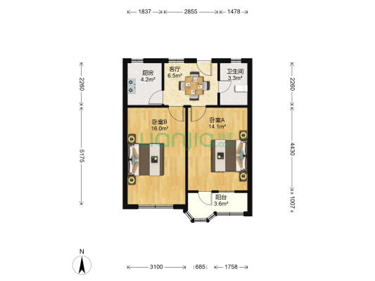 平南三四村 2室1厅1卫 61平方