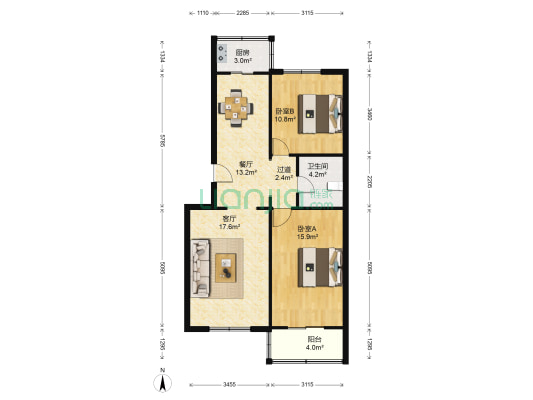 燕新里广鑫楼 2室2厅1卫 89平方