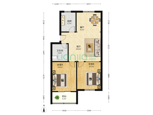 东方明珠(莱西) 2室2厅1卫 95平方