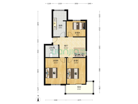 省计生委宿舍 3室1厅1卫 79平方