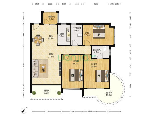 卓达东方巴哈马 3室2厅2卫 138平方