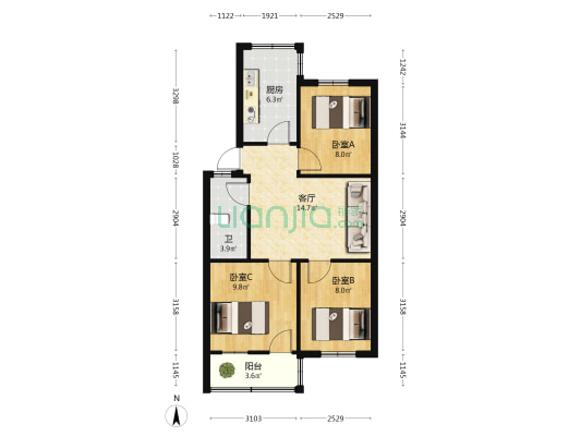 棉麻公司家属院西院 3室1厅1卫 65平方