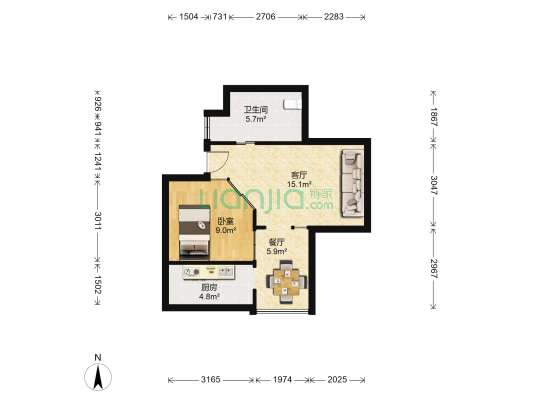 中央华府 1室2厅1卫 51平方