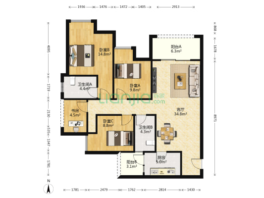 绿地海外滩米拉公馆 4室1厅2卫 114平方
