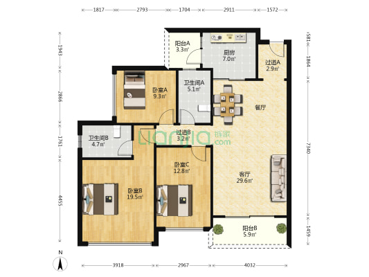 绿景玺悦湾 3室1厅2卫 122平方
