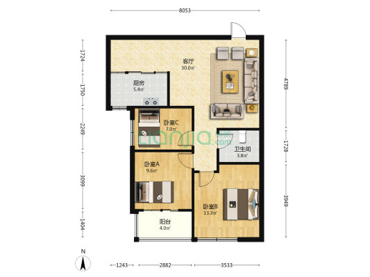 朝阳公馆 3室1厅1卫 97平方