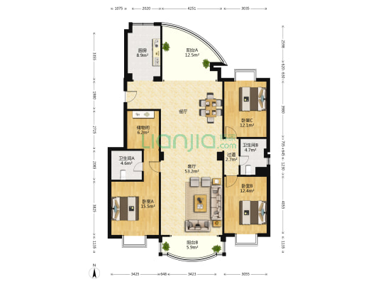 金枫苑 3室1厅2卫 157平方