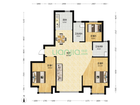 金成三村 3室1厅2卫 132平方