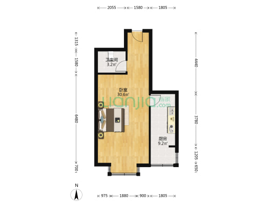 市医院金街商场旁边南向低楼层大一居精装-户型图