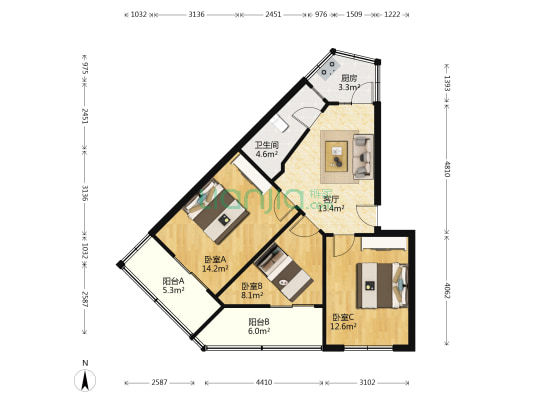 一环路西三段21号 3室1厅1卫 73平方