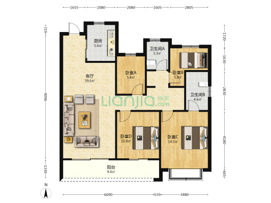 中南紫云集 4室1厅2卫 130平方