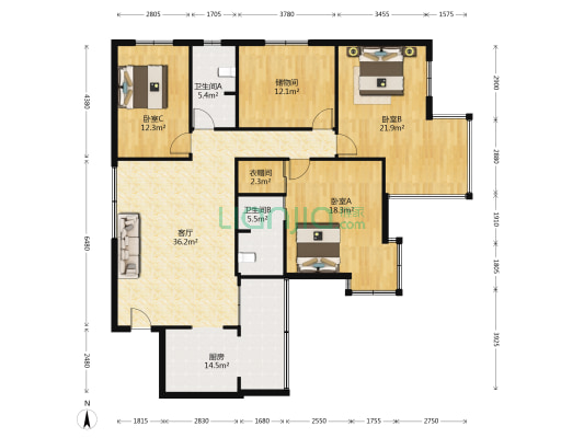 109医院高层宿舍 3室1厅2卫 159平方