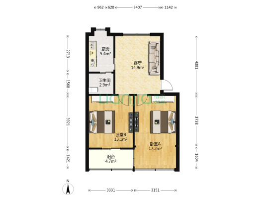 青园路 2室1厅1卫 61平方