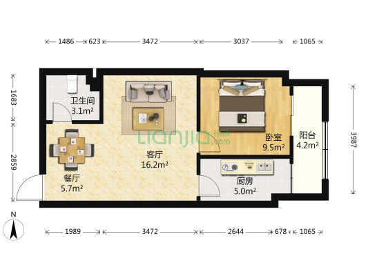 成龙花园 1室2厅1卫 67平方