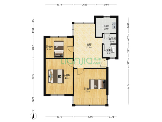 西城小区 3室1厅2卫 77平方
