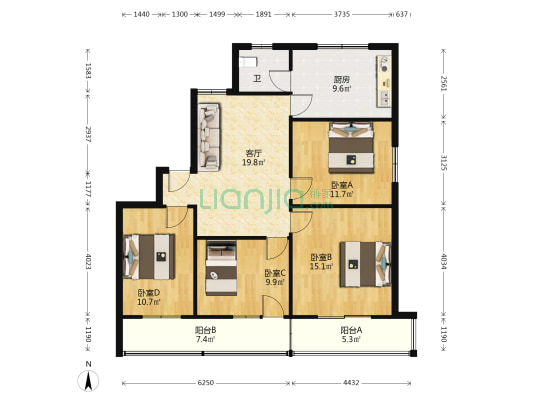 文德小区 4室1厅1卫 102平方