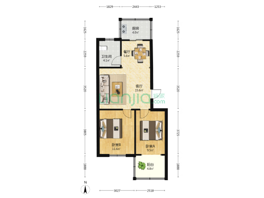 大学生公寓 2室2厅1卫 69平方