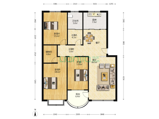 宇龙小区 3室1厅1卫 143平方