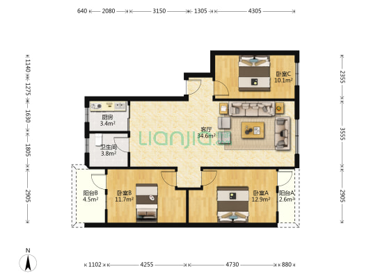 工商楼 3室1厅1卫 88平方