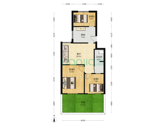 市建行宿舍 3室1厅1卫 76平方