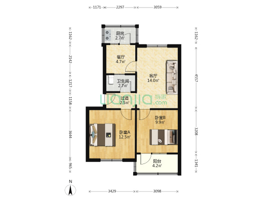 天浩园 2室2厅1卫 64平方