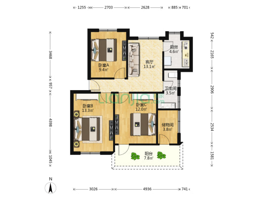 手拖生活小区 3室1厅1卫 82平方
