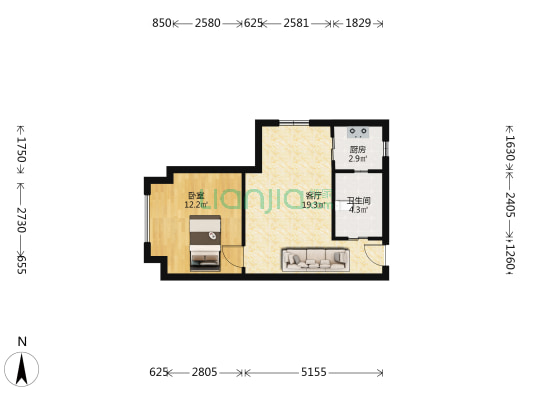 万达广场C区 1室1厅1卫 50平方