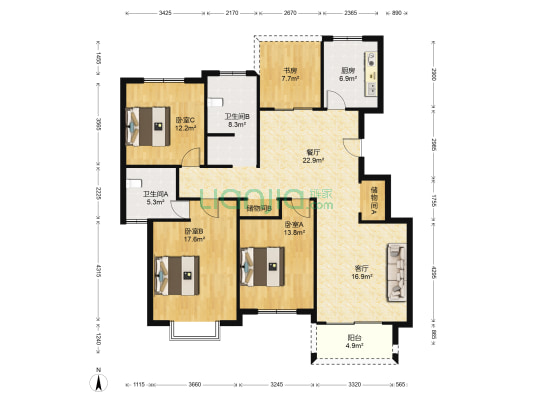 皖都徽韵和馨园 4室2厅2卫 143平方