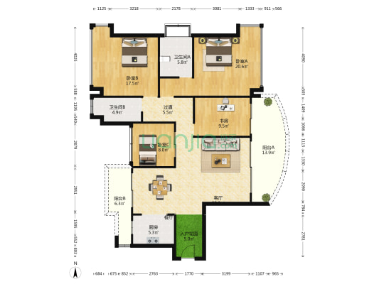 华发绿洋湾 4室1厅2卫 159平方