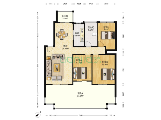 东方明珠 3室1厅1卫 108平方