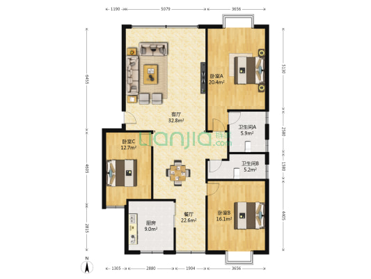 西城秀舍 3室2厅2卫 133平方