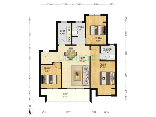 爱情山河万物 3室1厅2卫 97平方