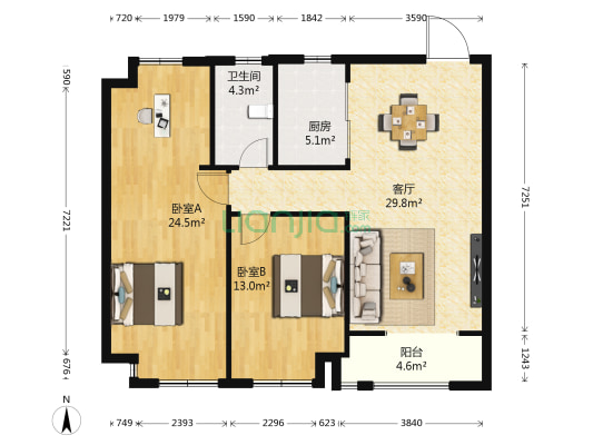 金浦翡翠谷 2室1厅1卫 103平方
