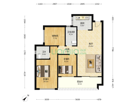 浩昌悦景湾 2室1厅2卫 85平方