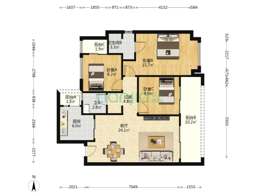 天健悦桂府 3室1厅2卫 115平方