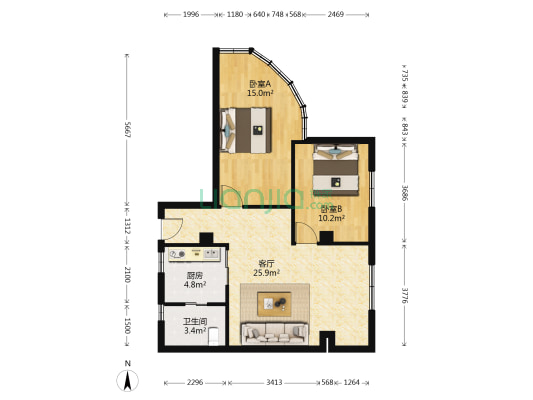 意达大厦 2室1厅1卫 76平方